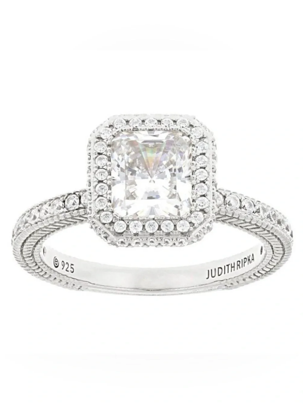 Judith Ripka Luxury Designer Couture Runway Authentic Formal Silver Halo Ring